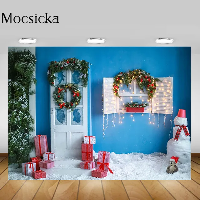 Mocsicka Christmas Living Room Backgrounds Christmas Tree Fireplace Garland Xmas Backdrop Decorations Newborn Photography Props Style-17
