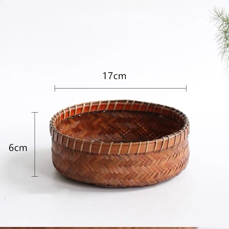 17X6cm Поднос для фруктов ручной работы, бамбуковый поднос для фруктов, античный чайный набор, круглая корзина для хранения, простые предметы интерьера, предметы для украшения дома - Цвет: 17X6cm