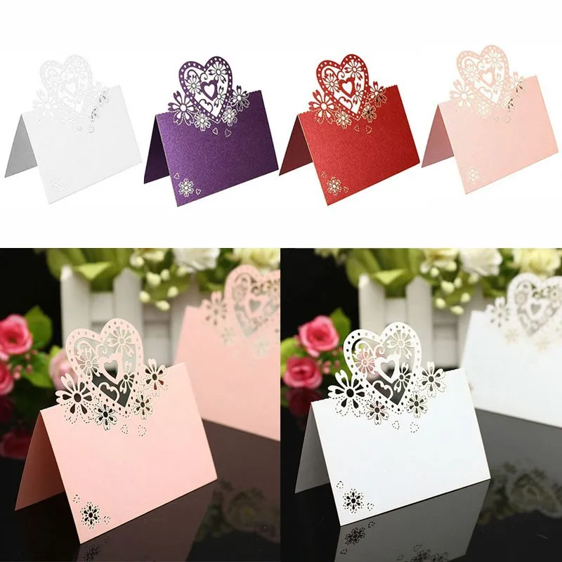 

50pcs Kawaii Seat Card Vintage Table Butterfly Reception Table Wedding Birthday Laser Cut Heart Place Cards Party Supplies