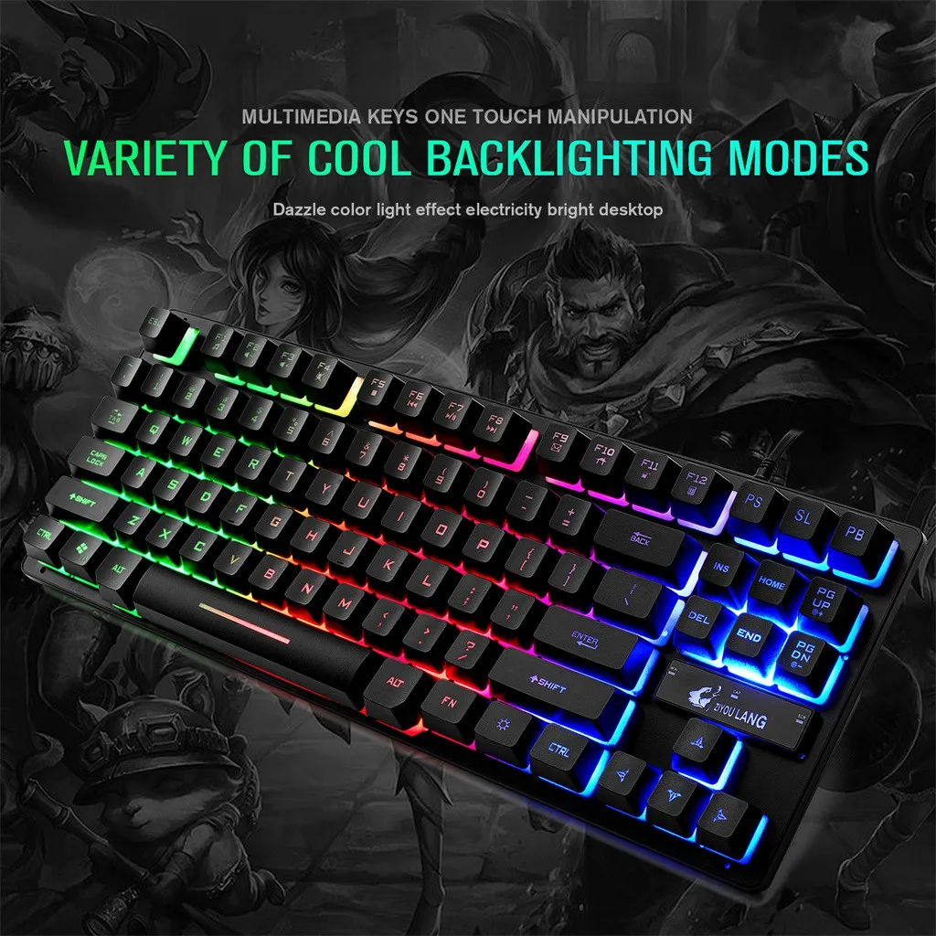 Семицветная клавиатура с подсветкой механическая клавиатура 87 клавиш 12 мультимедийных клавиш для ПК/ноутбука водонепроницаемые клавиатуры teclado gamer z