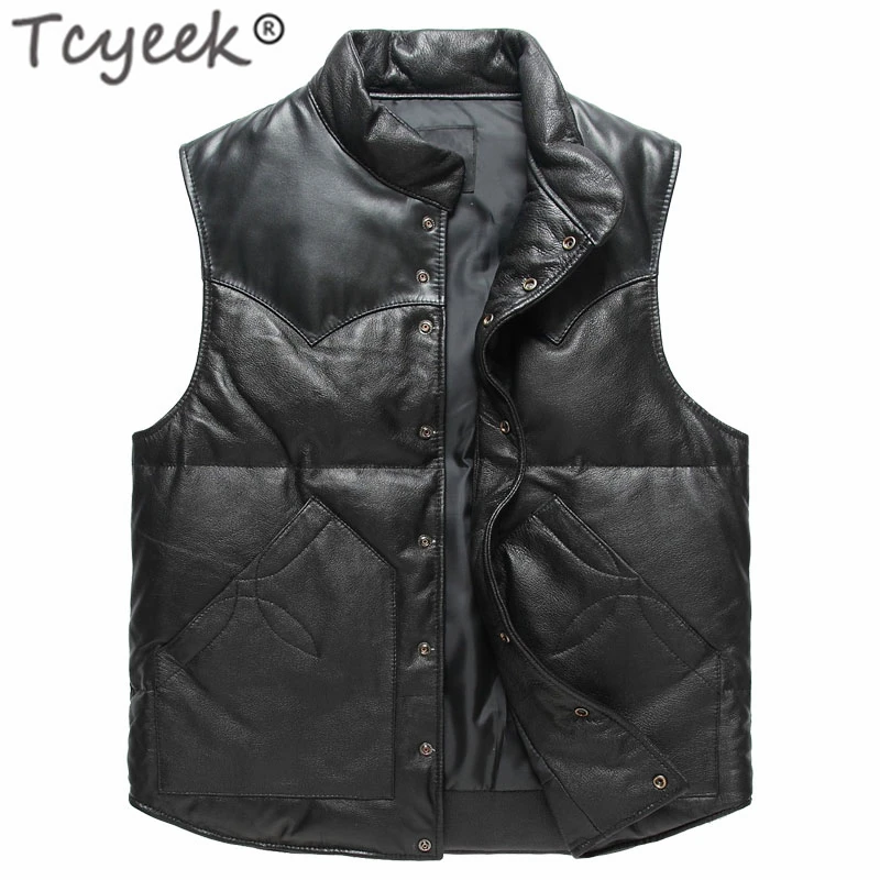 Tcyeek Winter Mens Vest Casual 100 Genuine Leather Down Jacket Men