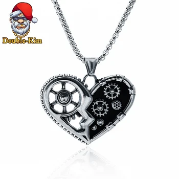 

Heart Mechanical Gear Pendant Necklace Hip-hop Street Culture Titanium Stainless Steel Chain Necklace Man Jewelry Exquisite Gift