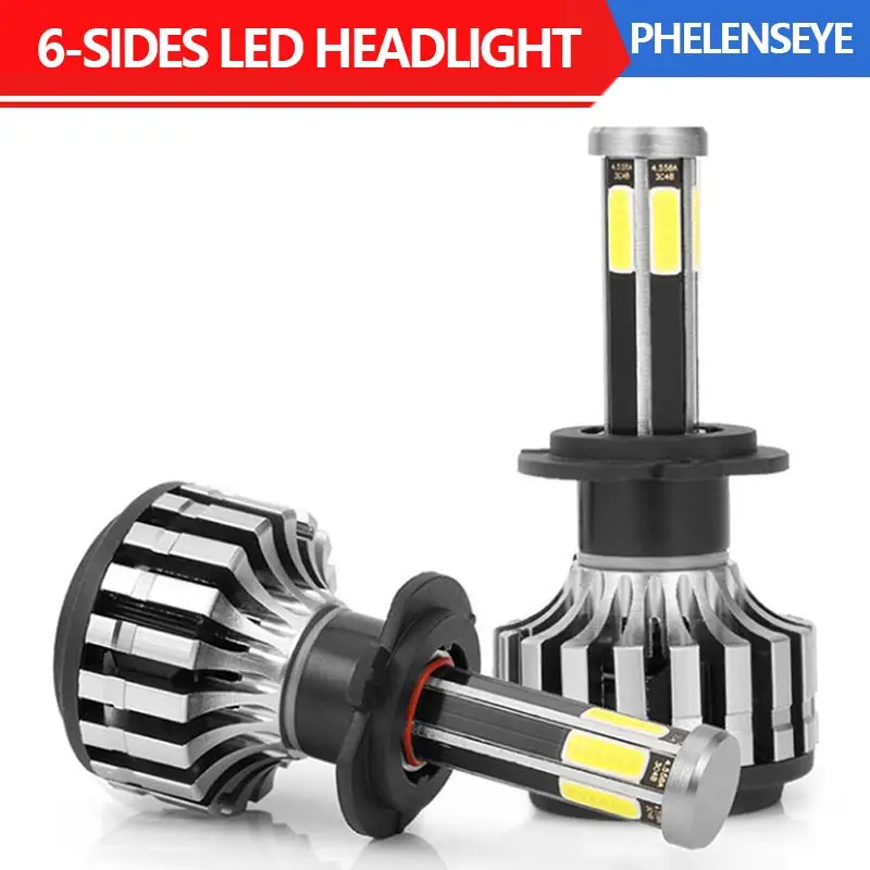6-sides H7 светодиодные фары лампы H11/H8/H9 COB 3000k 6000k 8000k 6000LM фонари для авто X6S 12В 24В |