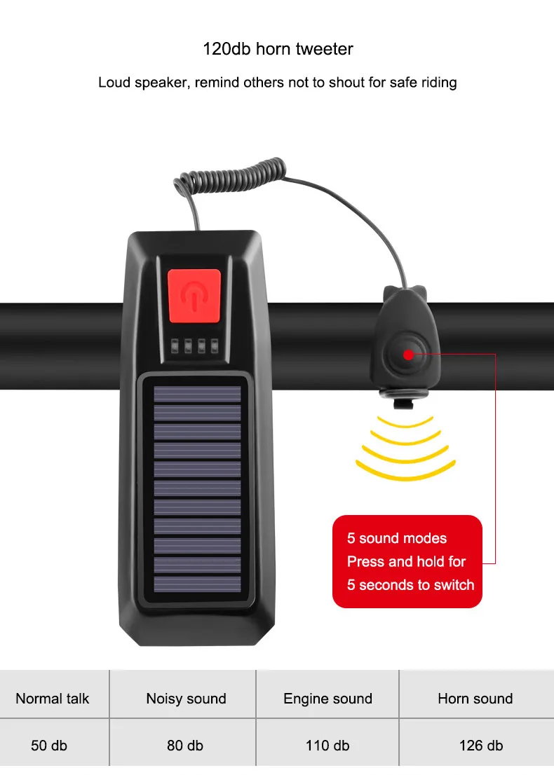 Bicycle Bike Front Light With Horn Solar Usb Rechargeable Light 2000mah Mtb Road Cycling Light Front Lamp Flashlight Headlight