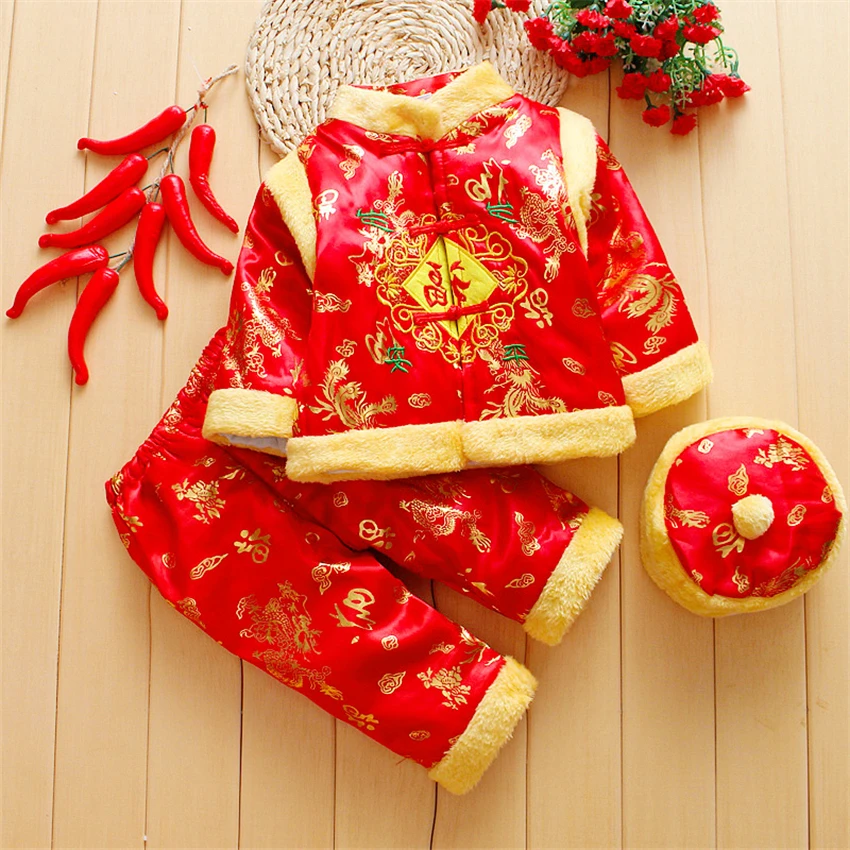 Chinese Tang Suit Baby Traditional Clothing for Kids New Year Classical Boy Oufit Girl Warm Print Costume Children Hanfu Uniform