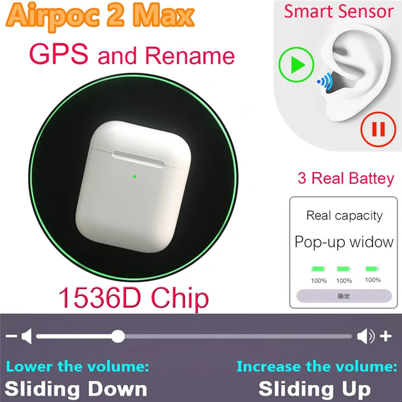 

TWS Airpoc2 Max change name location Bluetooth headset in-ear sensor PK H1 W1 i10000 i520 i2000 i9000tws i5000TWS