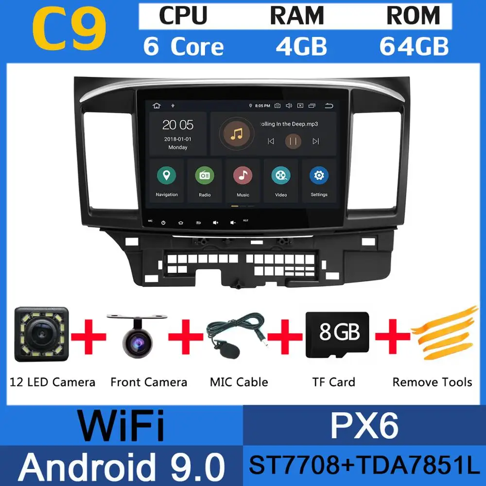 10," PX6 4G+ 64G Android 9,0 автомобильный мультимедийный плеер радио gps навигация для Mitsubishi lancer 2008- DSP CarPlay головное устройство - Цвет: PX6