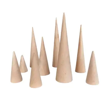 

Simple Unpainted Wooden Ring Holder Jewelry Display Rack Cone Shape Bracket