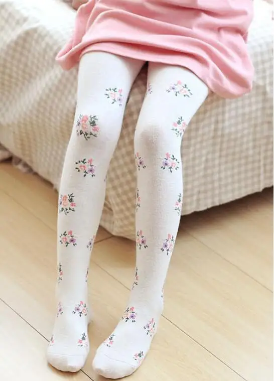 White Tights Колготки для девочек от 2 до 8 лет, чулки для малышей, детские трикотажные колготки с цветочным рисунком для девочек, эластичные хлопковые детские стильные колготки с цветочным рисунком - Цвет: White Tights