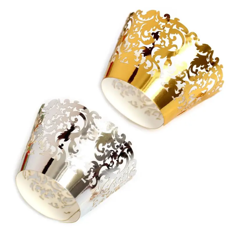 50pcs Hollow Lace Decor Cupcake Wrappers Paper Laser Hollow Cut Wedding Party Birthday Decoration