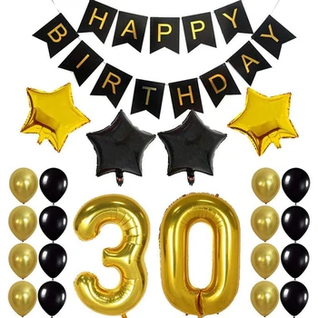 

30Th Birthday Party Decor Gifts for Men & Women Happy Birthday Black Banner Balloons Perfect 30 Years Old Party Supplies