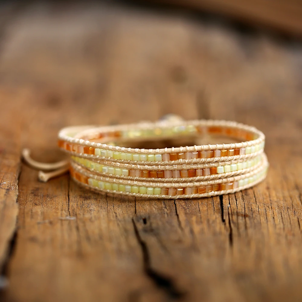 Женский винтажный Регулируемый многослойный браслет Boho красный плетеный с