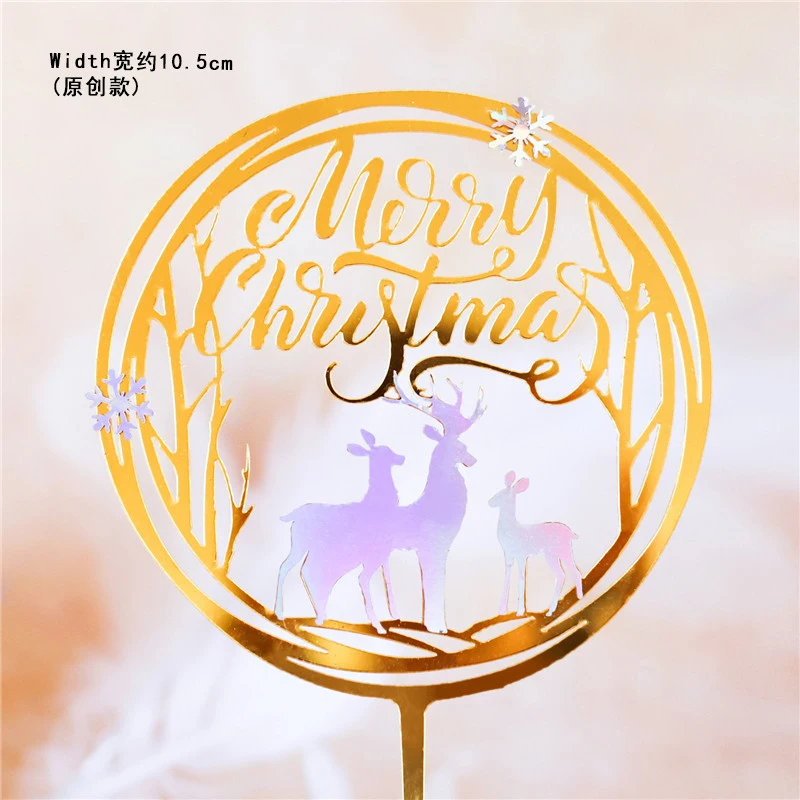 2pc christmas I Золотые серебристые, лазерные лося Счастливого Рождества торт Топпер Замороженные вечерние Акриловые Поддельные украшение в виде хлопьев снега для приспособление для выпечки подарок любви - Цвет: 2pc christmas I