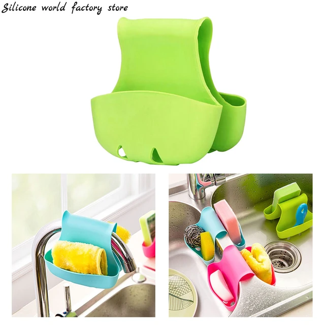 Kitchen Sponge Holder Sink Silicone Storage Basket, Green