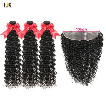 

FDX 8-36 Inch Deep Wave 3 Bundles with Closure 13x4 Deep Wave Lace Closure 100% Brazilian Human Hair Remy Hair