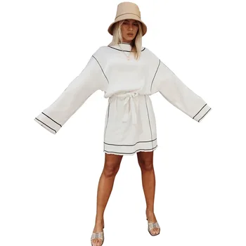 

Women's autumn and winter knit solid color slim sweater dress warm high collar dress