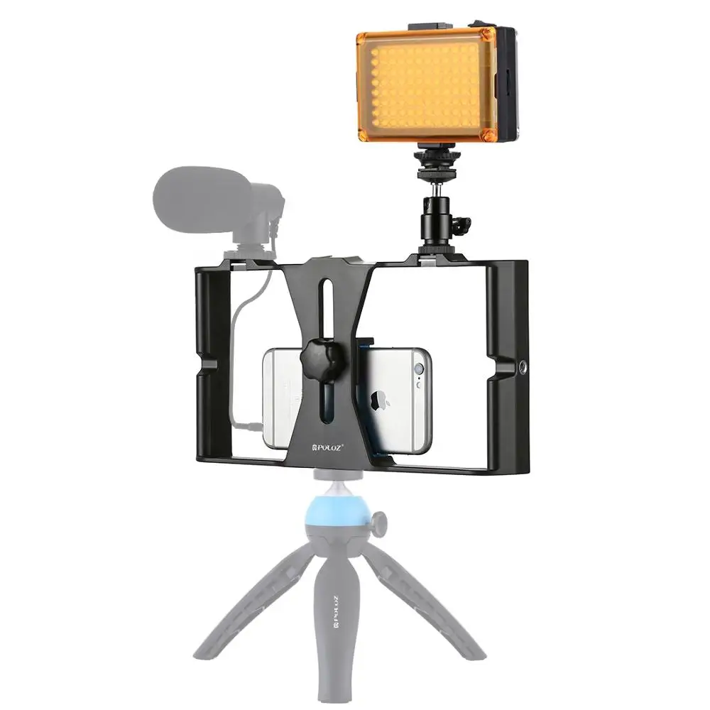 Blue Add Flash Light PULUZ смартфон видео Риг наборы кино запись Ручка Стабилизатор кронштейн для iPhone XR XS Max 7 8 Plus 4 в 1 Риг наборы - Цвет: Blue Add Flash Light