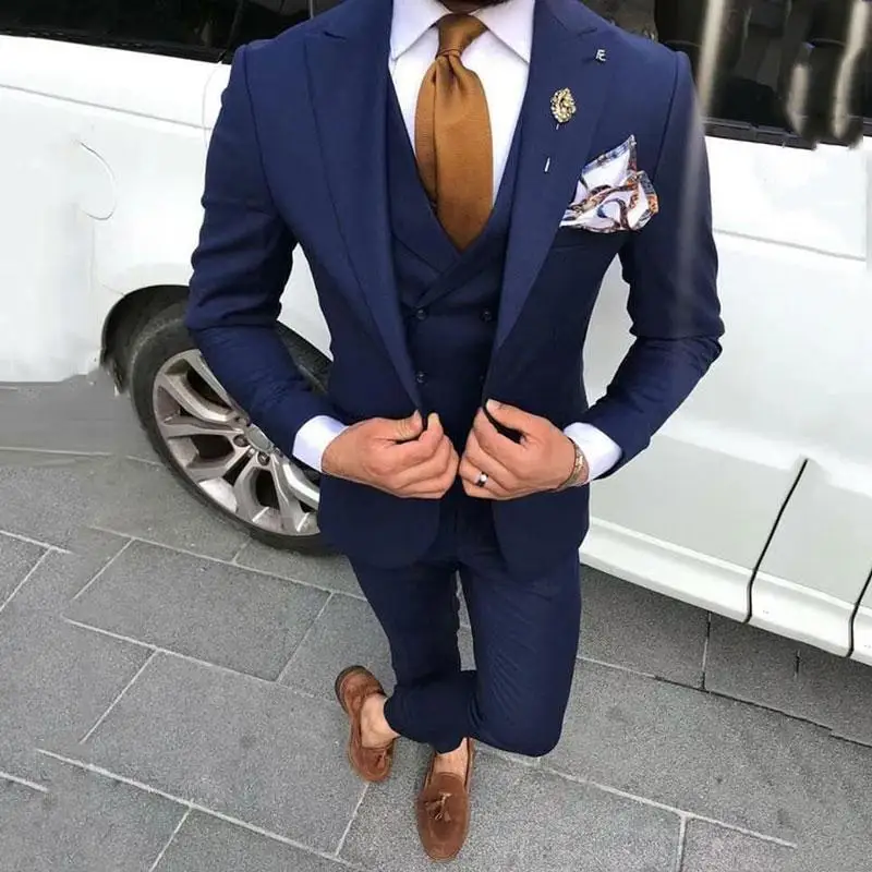 112Navy Blue Men Suits for Wedding Prom Man Blazers Groom Tuxedos Terno Masculino Costume Homme 3 Piece