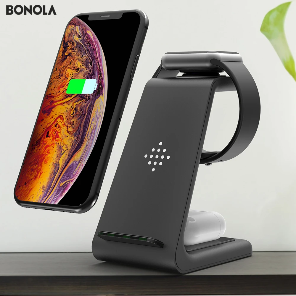 Bonola Qi 3 в 1 беспроводная зарядная станция для iPhone11Pro/Xr/Xs/AirPods Pro/iWatch5 4 Беспроводное зарядное устройство для Samsung gs10/Buds/Watch