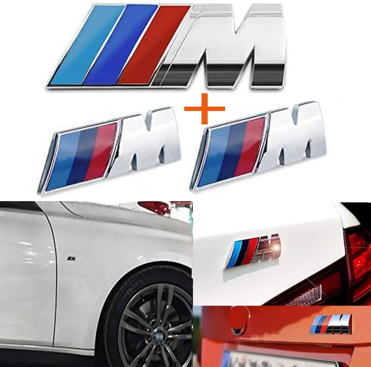 

M Silver 3pcs Tri Color Fender Side +Rear Trunk Emblems Logo Decal Badge Sticker for All BMW
