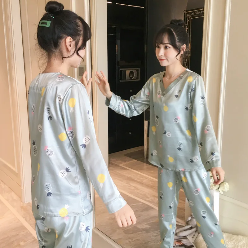 

Pajamas Women's Spring And Autumn Viscose Long Sleeve Two-Piece Set Summer Thin Section Korean-style Women's Silk Winter Tracksu