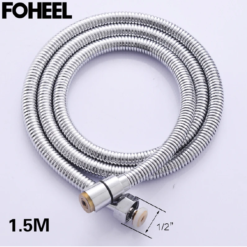 FOHEEL 크롬 샤워 파이프 실리콘 튜브, 스테인레스 스틸 편조 방폭 샤워 호스, 1.5m