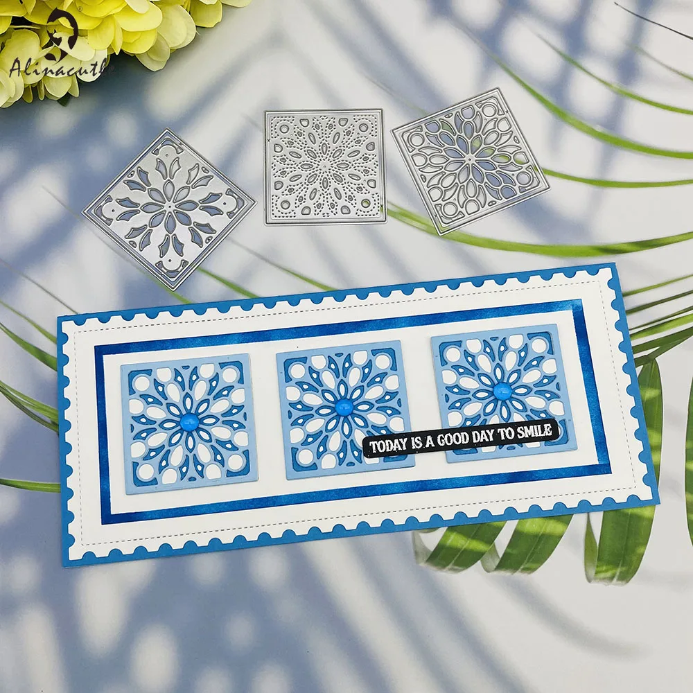 AlinacutleMetalCuttingDieCut3pcLayeredSquareFlowerFrame