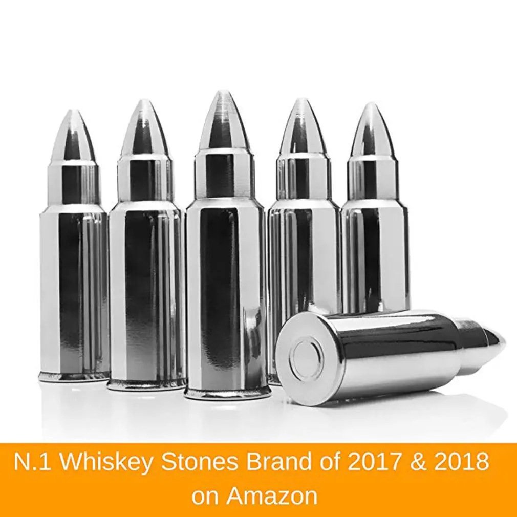 304 Stainless Steel Bullet Ice Ice Whiskey Metal Ice Grain Ice Wine Stone Creative Bar Iced Wine 6Pcs