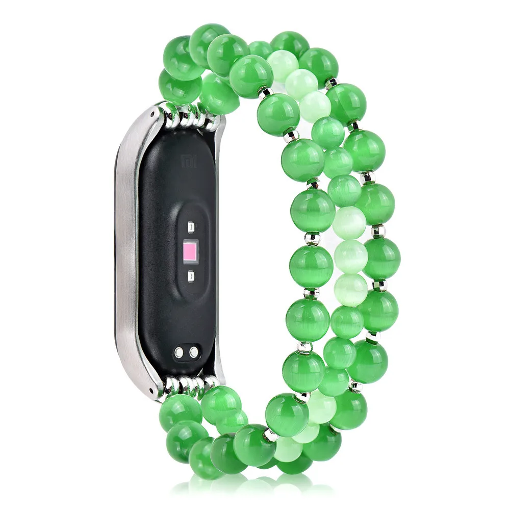 Grass green Модный Эластичный браслет из бисера, агат, браслет для Xiaomi mi, ремешок для часов 4, 3, mi band4, браслет на ремне, Сменные аксессуары - Цвет ремешка: Grass green