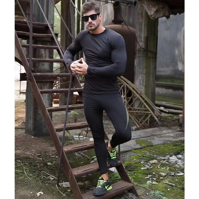 Men's Base Long Underwear Sweat-Absorbent Quick-Drying Breathable Leggings Wool Thickened Outdoor Sports Running Fitness Clothes long john shirts