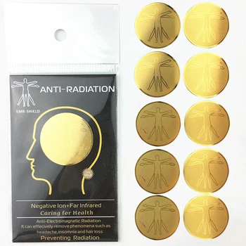 

10pcs Self Adhesive Protector Sticker EMF Blocker Laptop Negative Ions Back Flim Anti Radiation Mobile Phone 24k Gold Plating