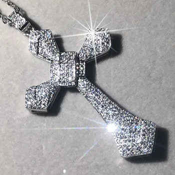 

New 925 Silver Exquisite Bible Jesus Cross Pendant Necklace for women men Crucifix Charm Simulated Platinum Diamond Jewelry