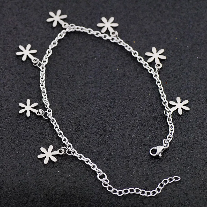Silver Anklet Bracelet Ankle Chains Allergy Free Stainless Steel Ankle Bracelet Women Pentacle Love Heart Charm Bracelet Leg Girls Foot Chains Anklet Jewelry