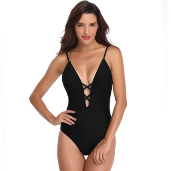 

Sexy Bikini Swimsuit Women Deep V-Neck Hollow Out Spaghetti Straps One Piece Swimwear Summer Beachwear Biquini Maillot De Bain