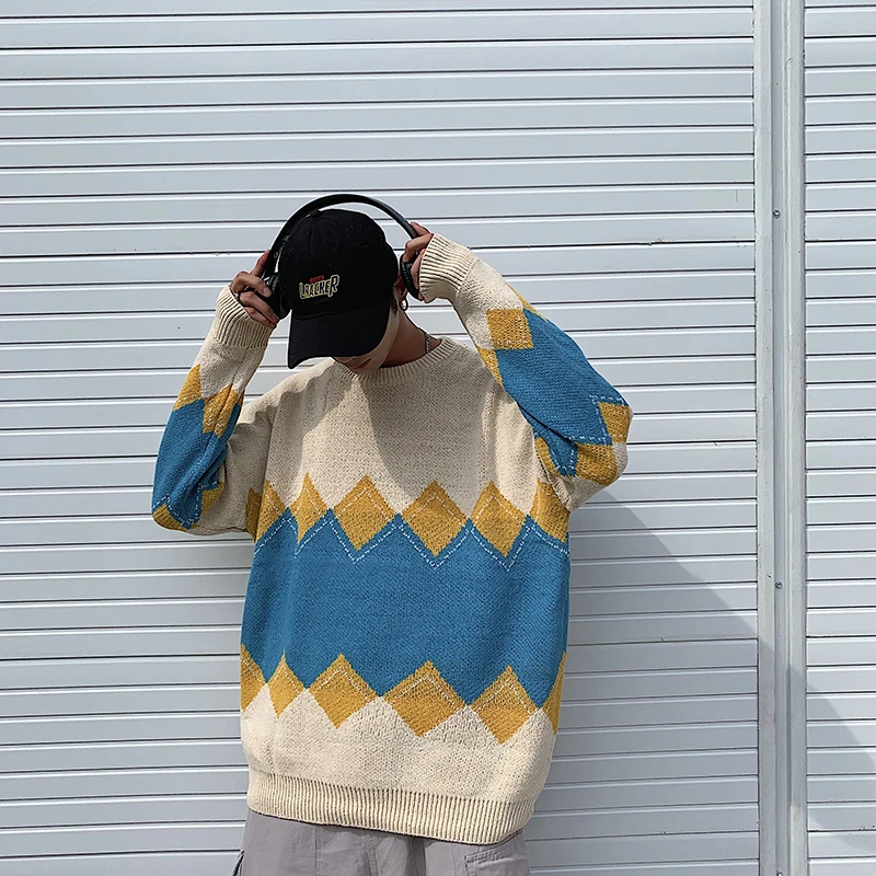 Autumn Sweater Men Fashion Contrast Color Casual Knit Sweaters Men Streetwear Loose Long-sleeved Pullover Sweter Clothes M-2XL Autumn Sweater Men Fashion Contrast Color Casual Knit Sweaters Men Streetwear Loose Long-sleeved Pullover Sweter Clothes M-2XL