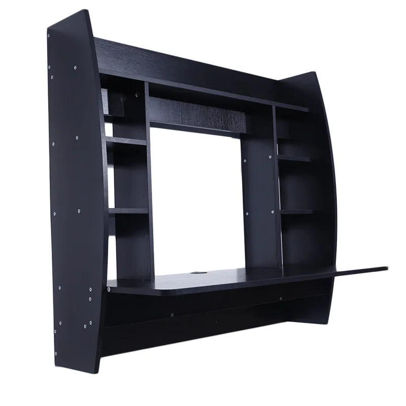 

Exquisite Room-saving Wall Built-up Computer Desk Black Home Office Executive Gaming Table