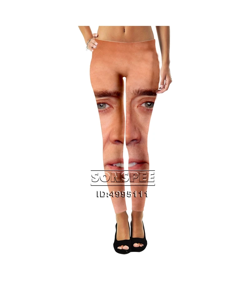 SONSPEE 3D Printed Funny Actor Nicolas Cage Women Ladies Girls Mid-waist leggings Sexy Fashion Ankle Pants Streetwear A1076