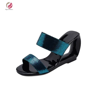 

Original Intention New Design Wedges Sandals Woman Open Toe Sexy Sequins Silver Blue Club Shoes Casual Leisure Shoes Female 3-10