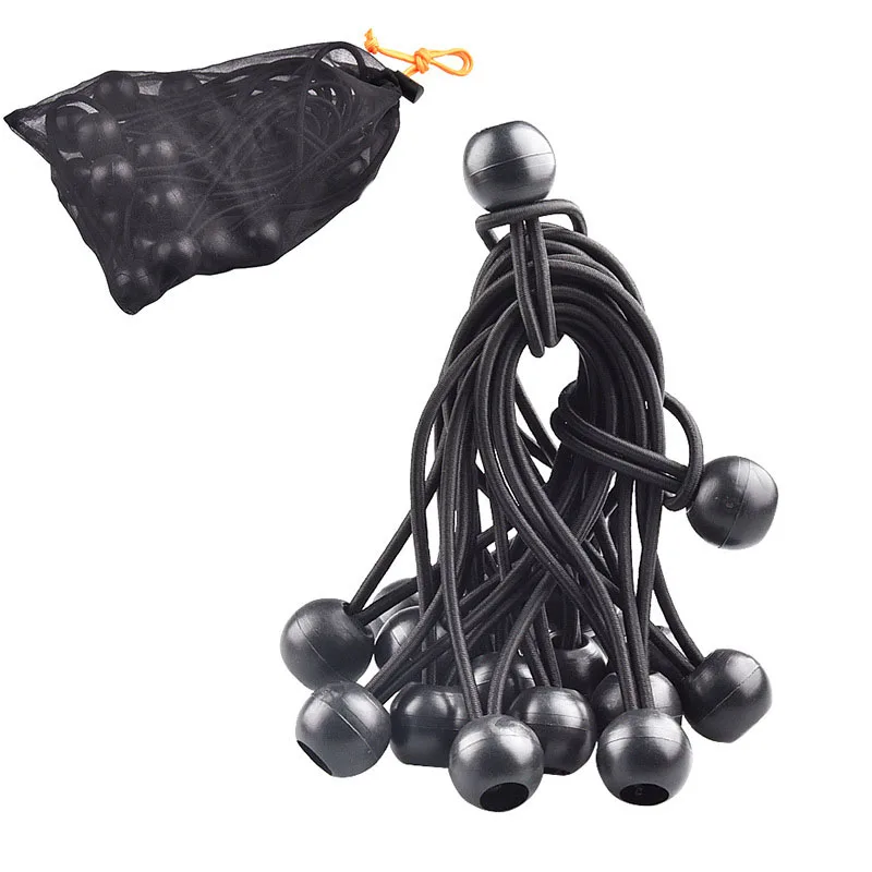 

10 pcs Elastic Rope Ball with Mesh Bag Head Bungee Cord Tarp Canopy Tie Down Strap For Camping Hiking Tent Accessories