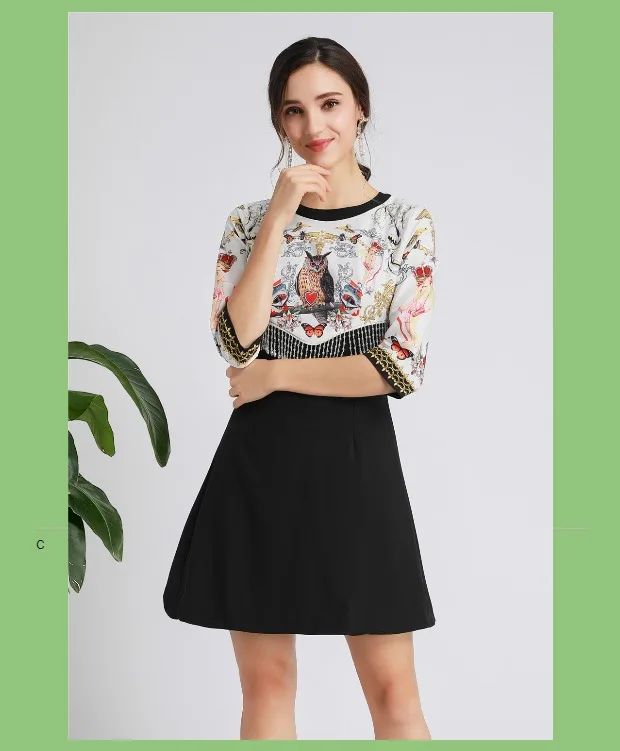 Модное новое осеннее платье moda feminina vestido de festa, рукав семь четвертей, шарф с принтом, украшенное бисером, кисточками, Черное мини-платье