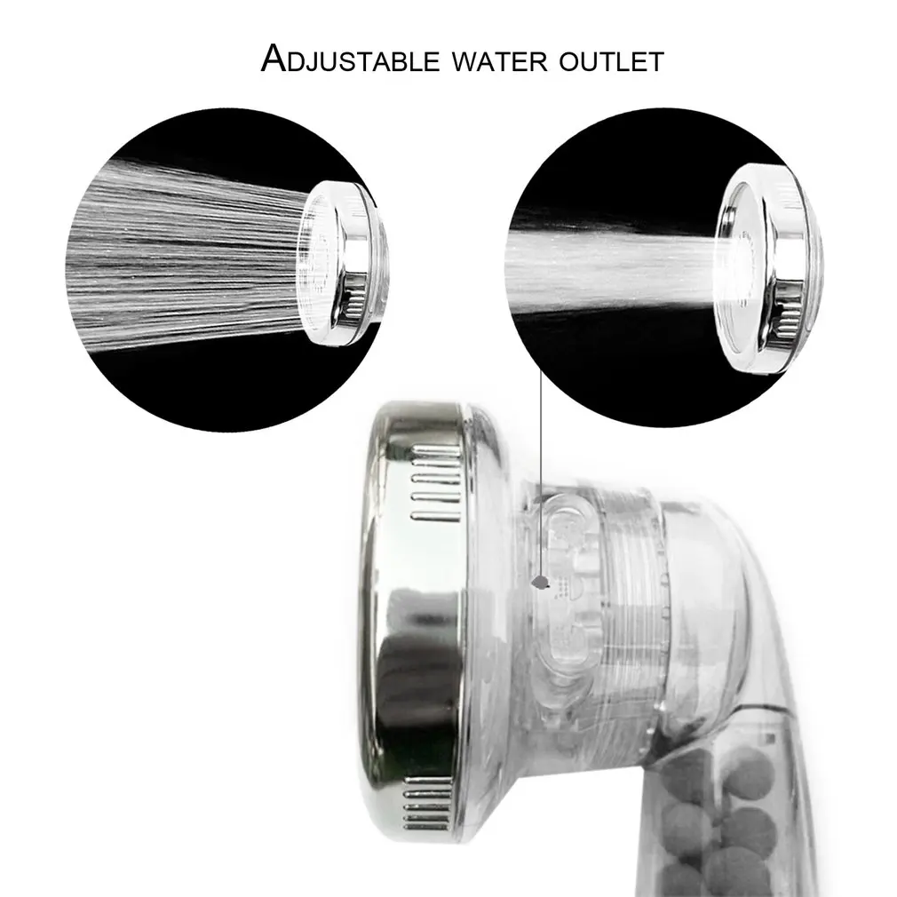 Bathroom High Turbo Pressure Shower Head Powerful Three Gears Water Saving Negative Ion Energy Sphere Shower Head