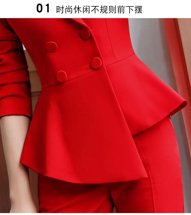 Herfst effen Rok pak Vrouwen Rode Elegante Kantoor Dame Jas Werk Pak Повседневный приталенный двубортный Блейзер fall Wilde