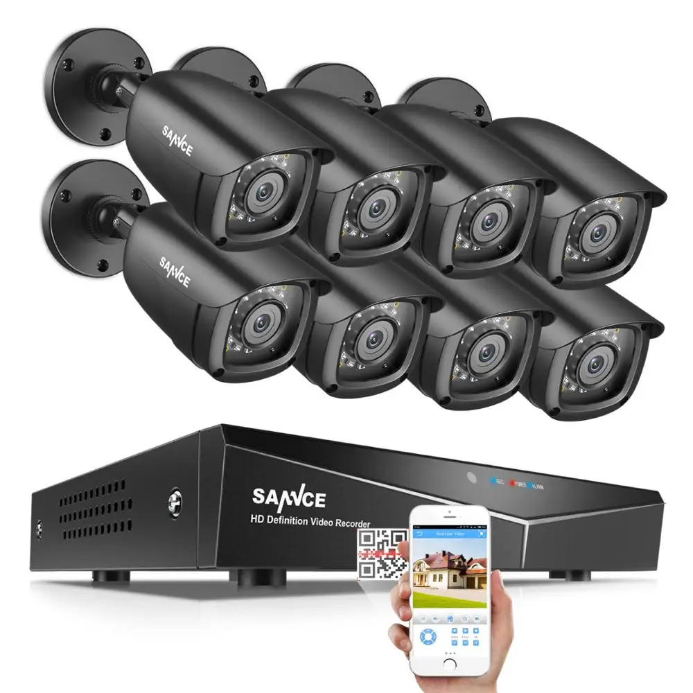 8PCS Cameras SANNCE 8CH 1080P охранная система видеонаблюдения с 1080N 5в1 DVR 4 шт 8 шт 1080P ИК наружная камера видеонаблюдения - Цвет: 8PCS Cameras