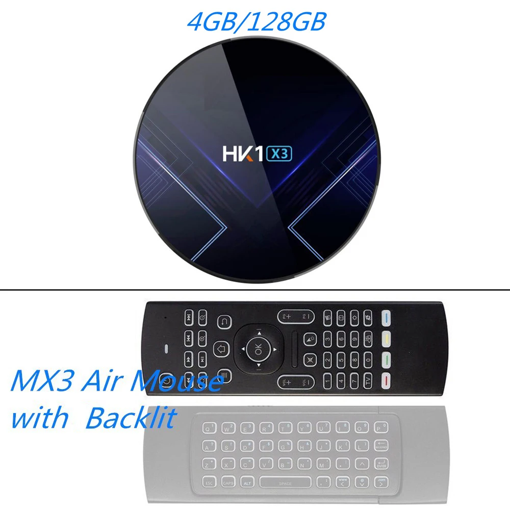 MAAT 4 Гб 128 ГБ Amlogic S905X3 Смарт Android 9,0 ТВ приставка HK1 X3 четырехъядерный 8K 5G Wifi Youtube H.265 USB3.0 BT4.0 телеприставка HK1X3 - Цвет: 4GB 128GB MX3Backlit