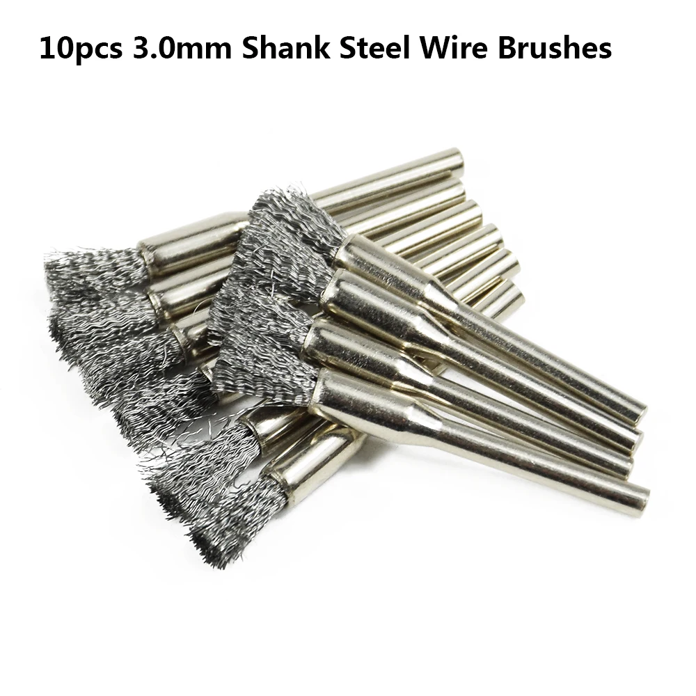 10pc stainless steel 10 шт. проволочная щетка из нержавеющей стали/латуни/Mylon 3,0 мм хвостовик щетки полировочные колеса для дремель для обработки дерева вращающиеся инструменты - Цвет: 10pc stainless steel