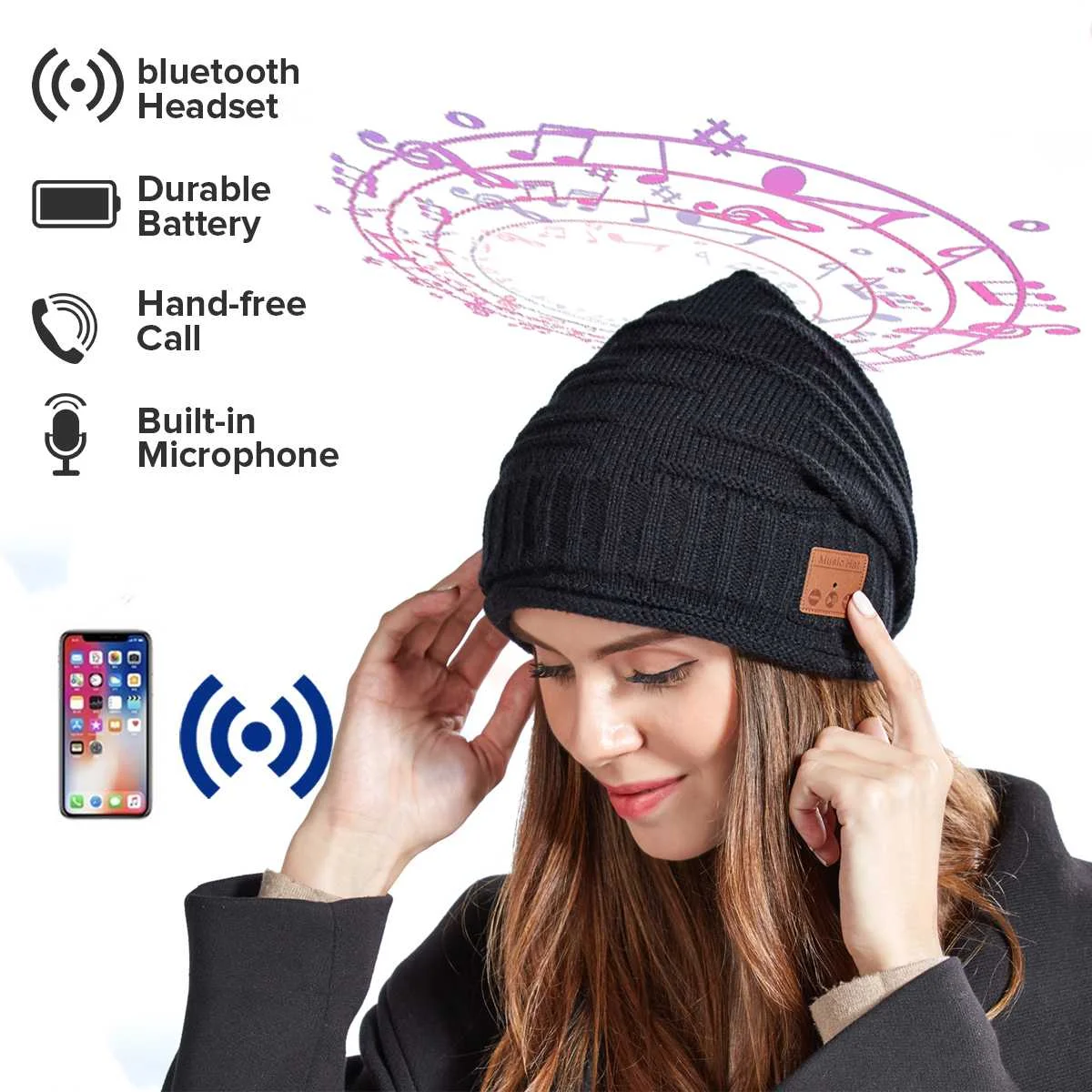 Wireless bluetooth Earphones bluetooth 5 0 Hat Cap Beanie Knitted Warm Hat Stereo Music Headphones with Mic Sport Smart Warm Cap