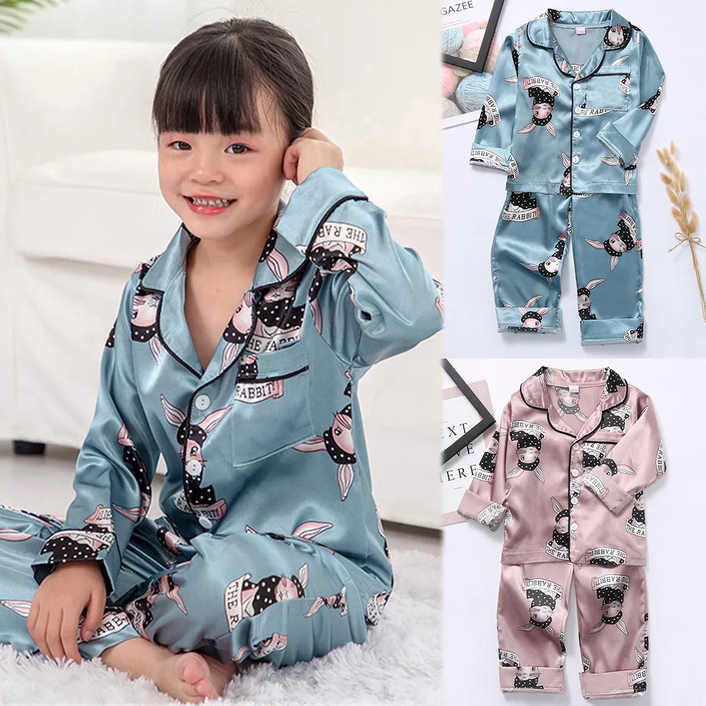 Cartoon Toddler Baby Boys Girls Cartoon Rabbit Tops+Pants Pajamas Sleepwear Outfits Children Clothes Long Sleeve Home Clothing