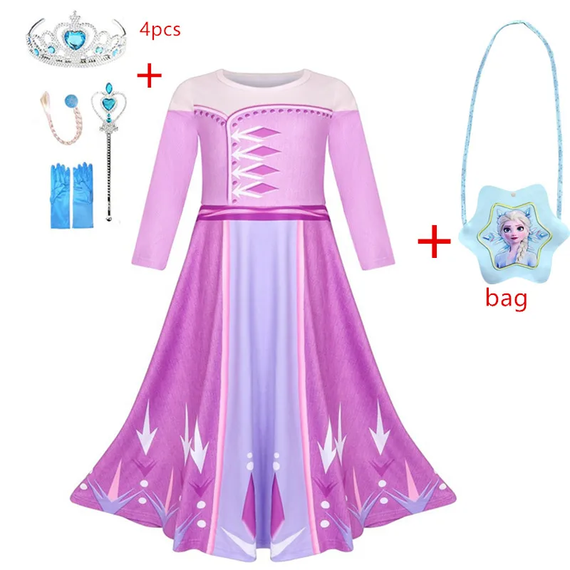 8174-bag-4pcs «Снежная королева» для девочек из 2 вещей, «Принцесса Эльза» платье принцессы День рождения вечернее платье «Эльза и Анна» на Хэллоуин, Рождество, Косплэй костюм для детей - Цвет: 8174-bag-4pcs
