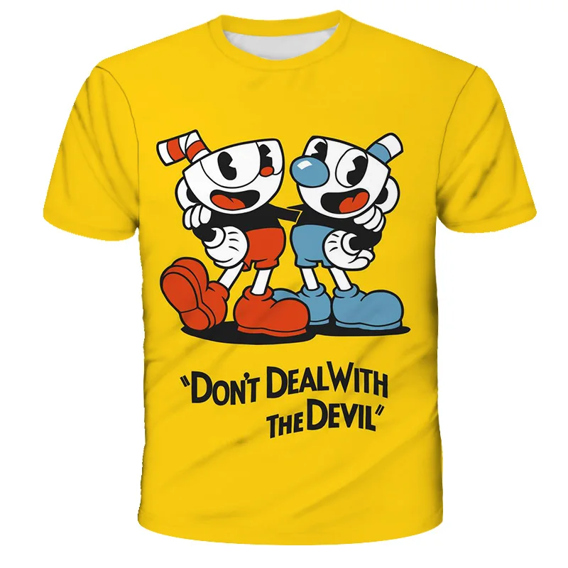 Новинка 2021 детская одежда с принтом Cuphead Mugman для девочек забавная мультяшная