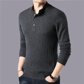 

Men Fashion Button Turtleneck Sweater Men Winter Thick Warm Sweaters Pull Homme Pure Merino Woolen Pullover Men